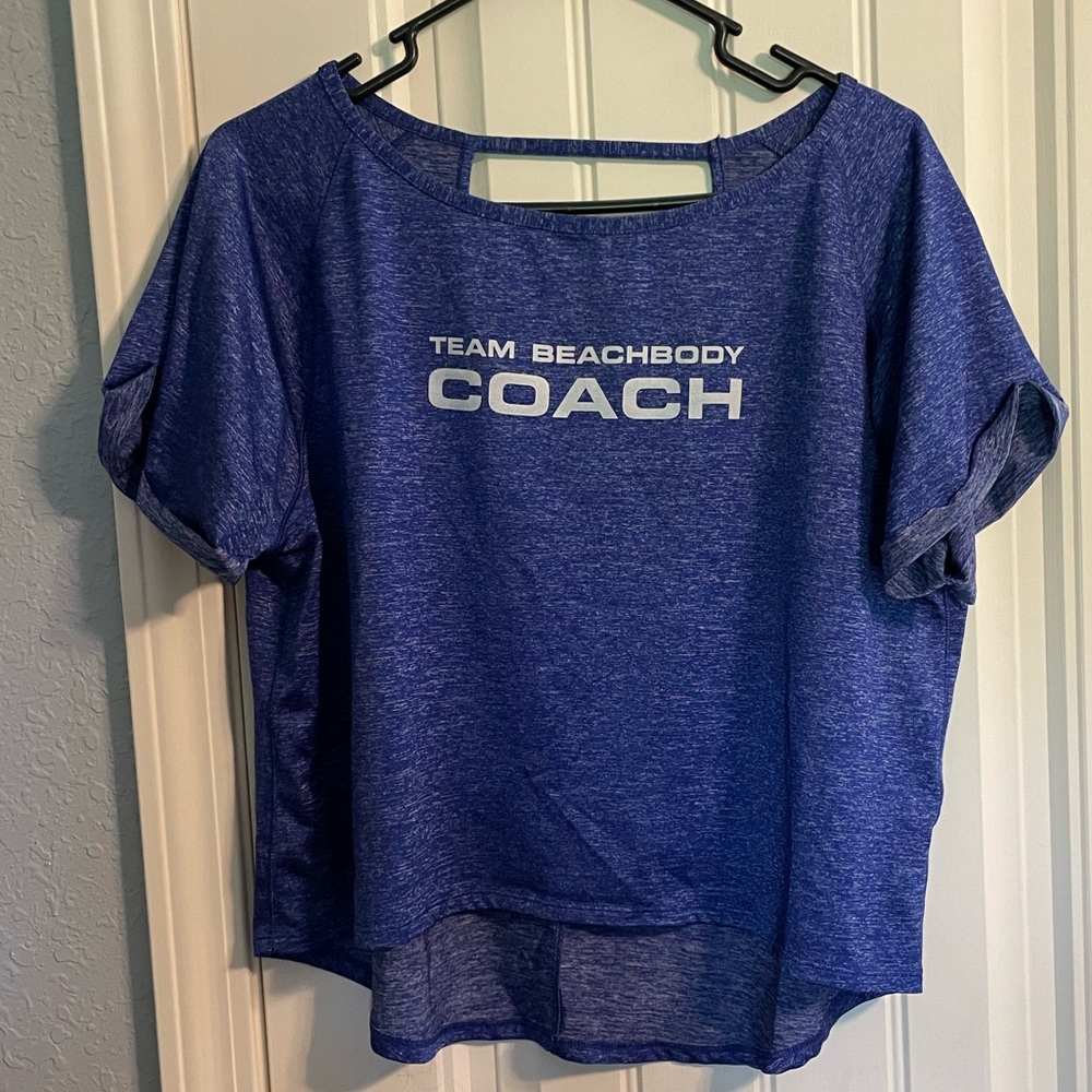 Team Beachbody Coach short sleeve open back blue dri fit t shirt